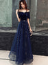 A Line Dark Blue Tulle Prom Dress with Pleats LBQ1154
